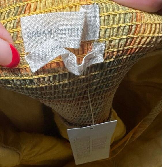 NWT Urban Outfitters Plaid Crinkle Cotton Romper In Yellow & Green Size Large - Picture 9 of 12